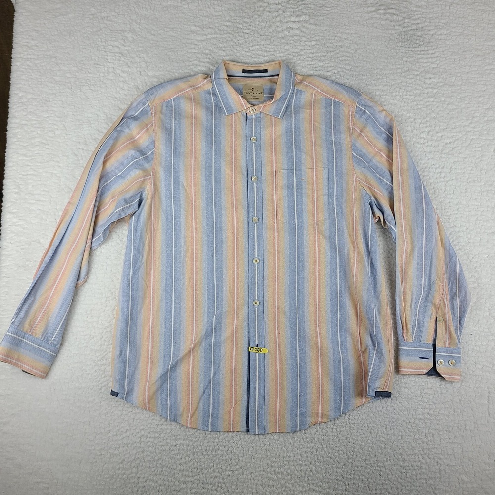 Tommy Bahama Jeans Dress Shirt‎ Mens XL Blue Orange Geometric Striped Button Up